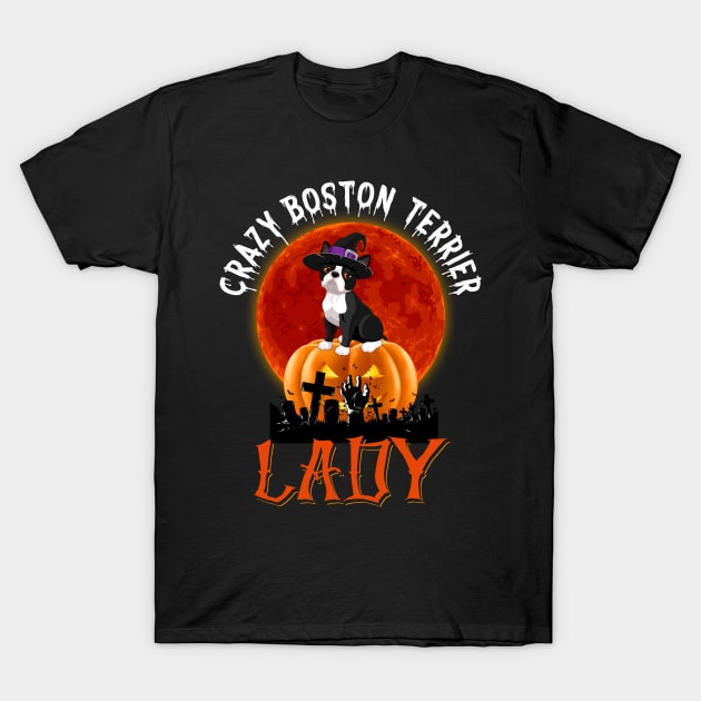 Crazy Boston Terrier Lady Funny Gift Halloween T-Shirt by Dianeursusla Clothes